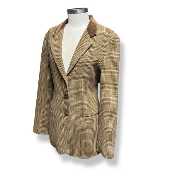 Vintage Jaclyn Smith Blazer 10 Classic Brown Tweed Faux Suede Trim Equestrian M - Picture 4 of 14